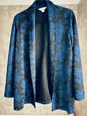 Christopher & Banks Blue black Floral Open-Front Blazer women’s medium